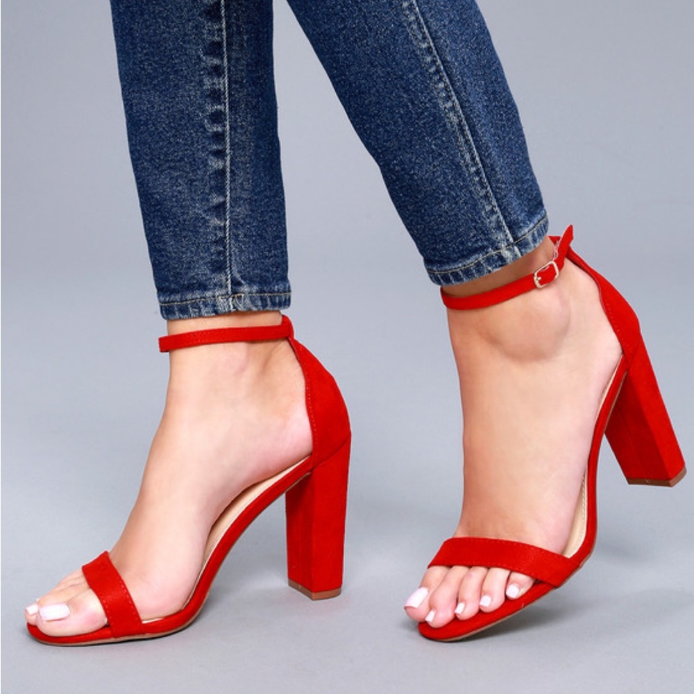 Lulus Taylor Red Suede Ankle Strap Heels
